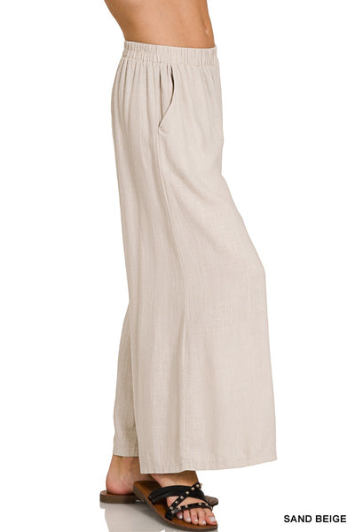 Linen Blend Pleated Wide Leg Pants