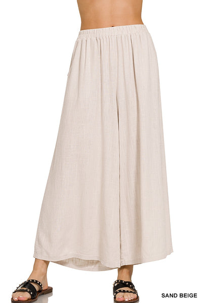Linen Blend Pleated Wide Leg Pants