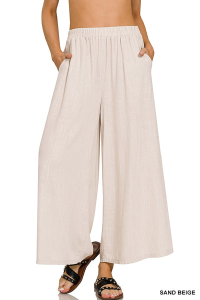 Linen Blend Pleated Wide Leg Pants