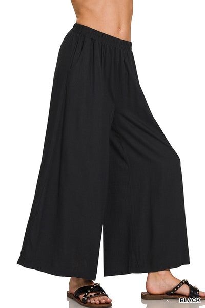 Linen Blend Pleated Wide Leg Pants