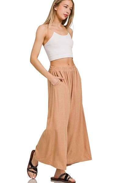 Linen Blend Pleated Wide Leg Pants