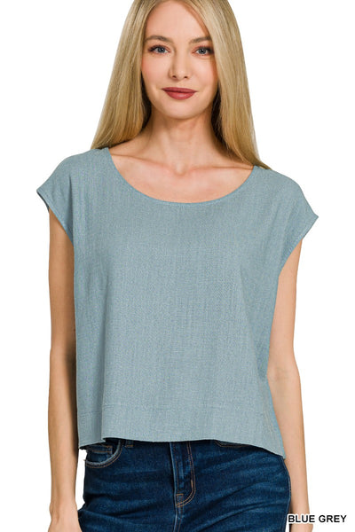 Linen Blend Boat Sleeve Top