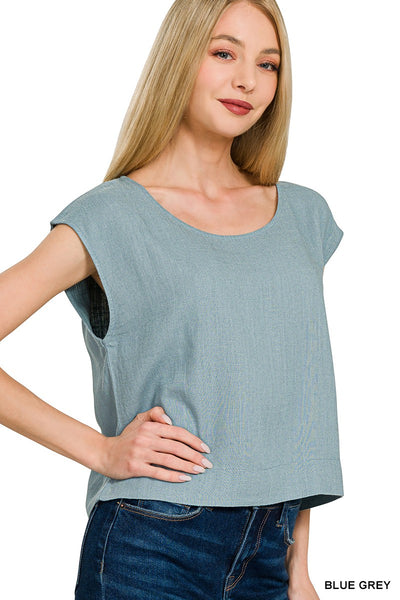 Linen Blend Boat Sleeve Top
