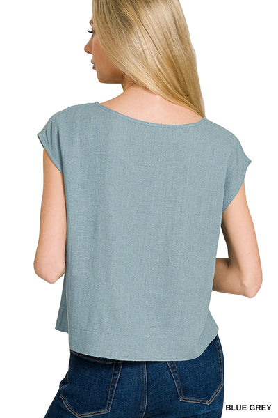Linen Blend Boat Sleeve Top