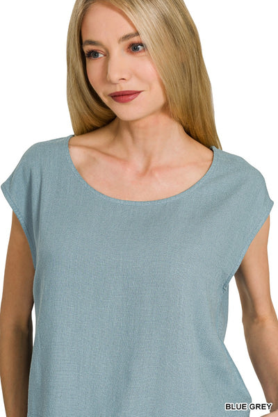 Linen Blend Boat Sleeve Top