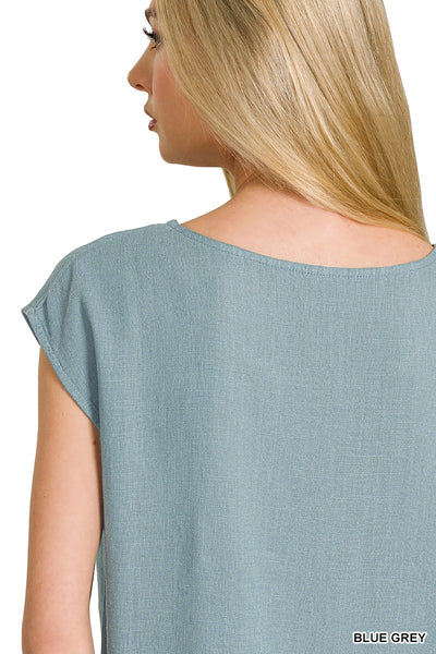 Linen Blend Boat Sleeve Top