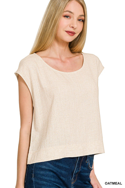Linen Blend Boat Sleeve Top
