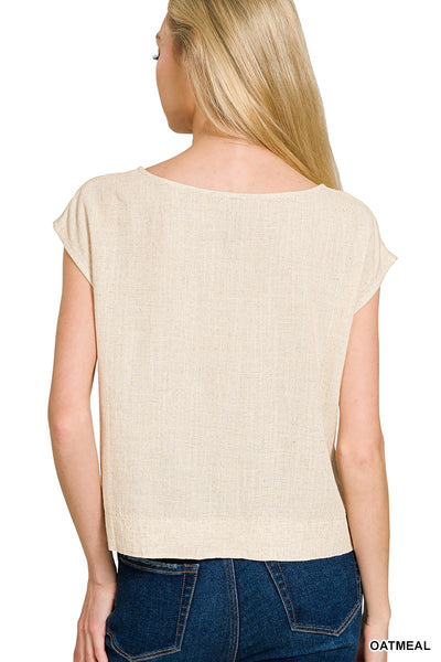 Linen Blend Boat Sleeve Top