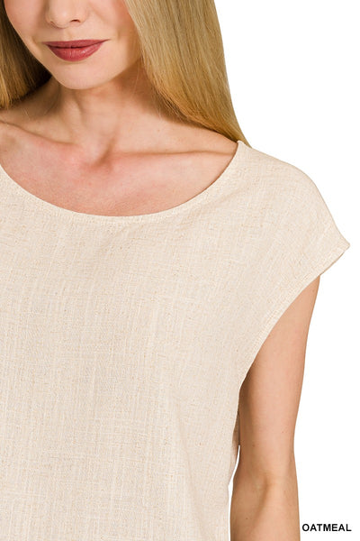 Linen Blend Boat Sleeve Top