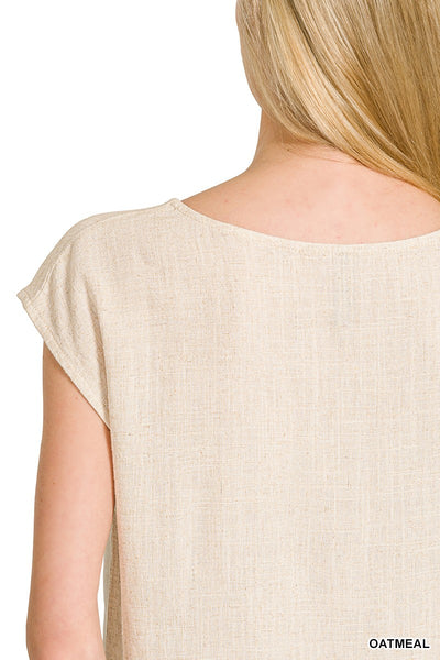 Linen Blend Boat Sleeve Top