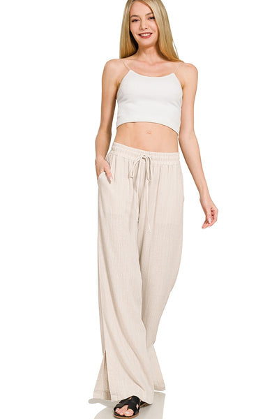 Linen Blend Drawstring Pants