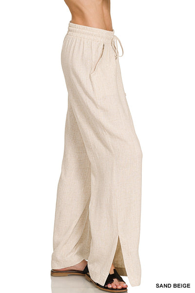 Linen Blend Drawstring Pants