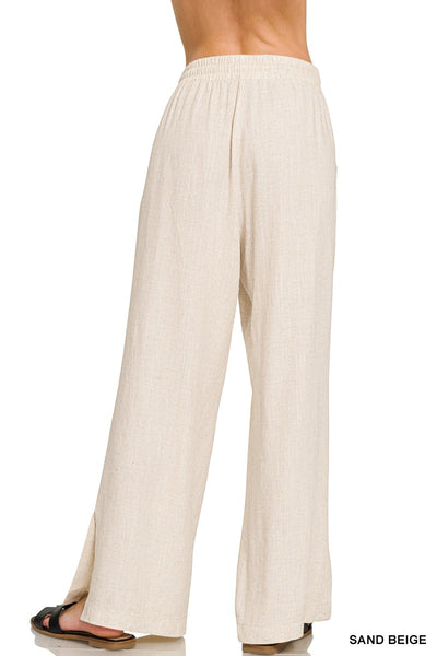 Linen Blend Drawstring Pants