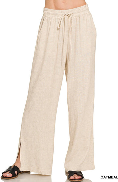 Linen Blend Drawstring Pants