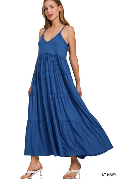 Soft Jersey V-neck Cami Maxi Tiered Dress