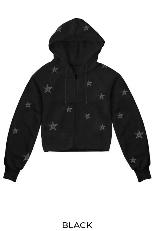 Embroidered Stars Fleece OverSized Hoodie