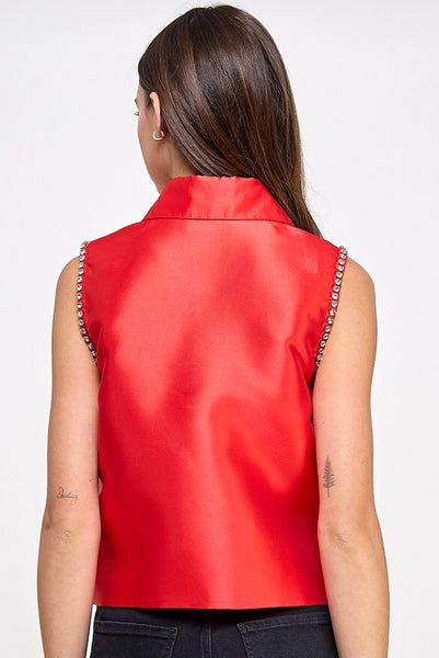 Sleeveless Rhinestone Button Down Shirt