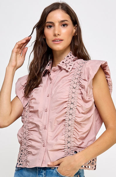 Lace Trim Button Down Shirt