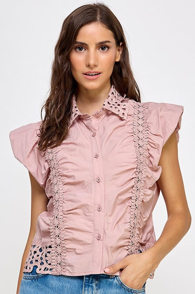 Lace Trim Button Down Shirt