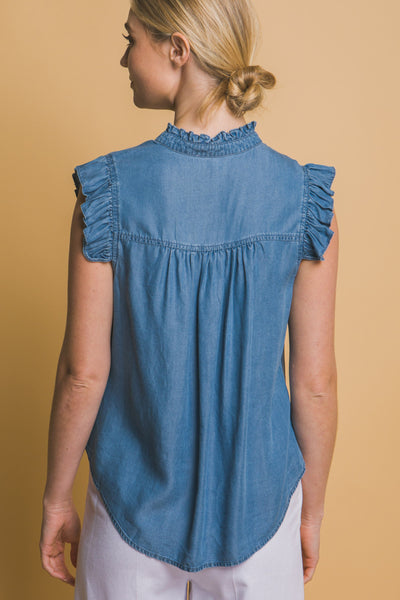 Tencel Button-down Flutter Sleeve Shirt