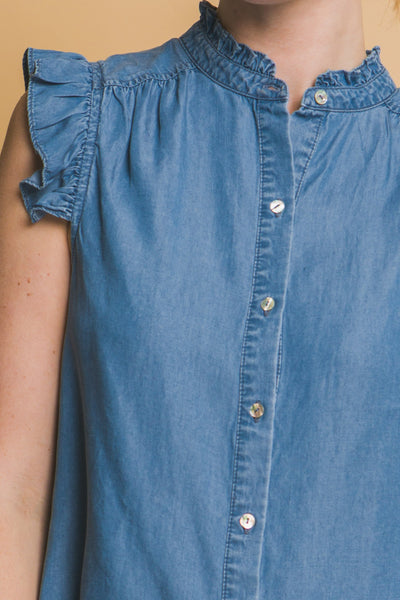 Tencel Button-down Flutter Sleeve Shirt