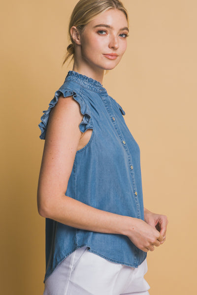 Tencel Button-down Flutter Sleeve Shirt