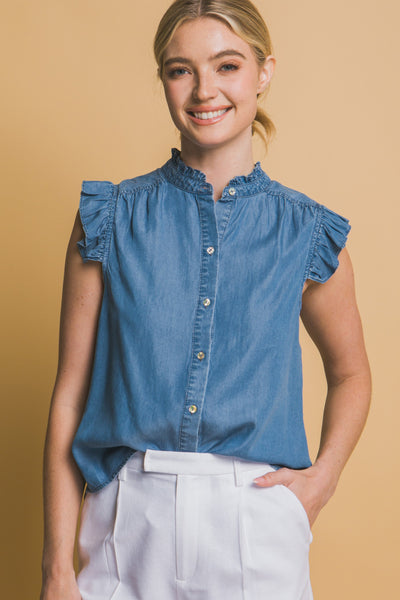 Tencel Button-down Flutter Sleeve Shirt