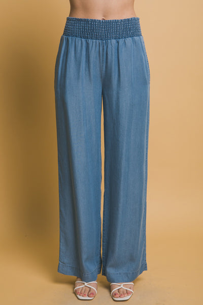 Tencel High Waisted Smocked Waist Casual Pants