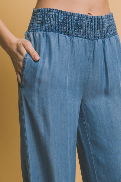 Tencel High Waisted Smocked Waist Casual Pants