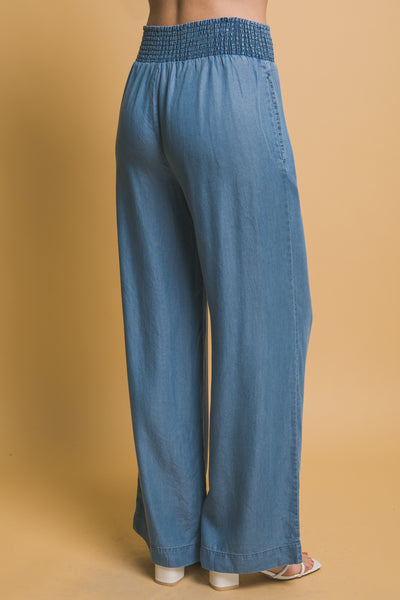 Tencel High Waisted Smocked Waist Casual Pants