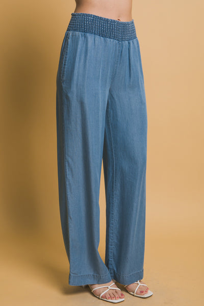 Tencel High Waisted Smocked Waist Casual Pants