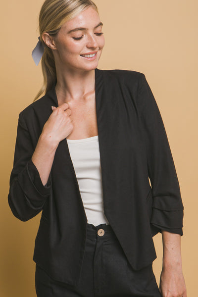 Linen Blend Open- Front Blazer