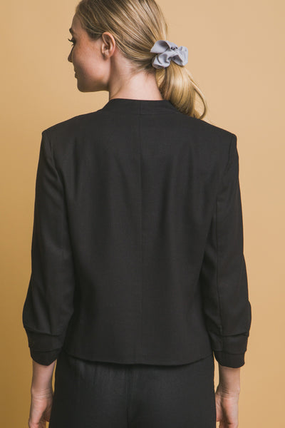 Linen Blend Open- Front Blazer