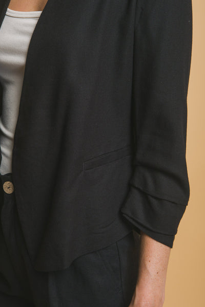 Linen Blend Open- Front Blazer