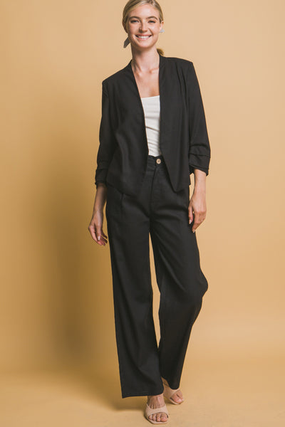 Linen Blend Pleats Wide-leg Pants