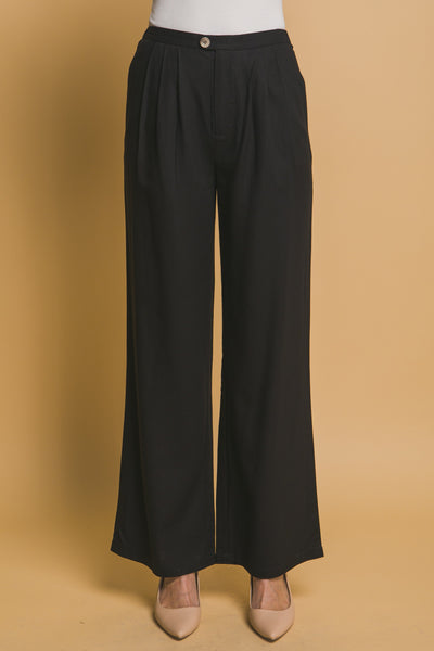 Linen Blend Pleats Wide-leg Pants
