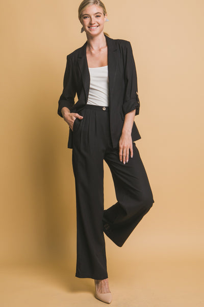 Linen Blend Pleats Wide-leg Pants