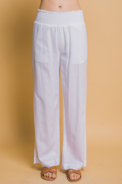 Linen Blend Shirred Waist Pants