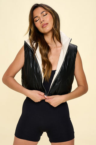 PREMIUM Reversible Faux Leather Cropped Puffer Vest