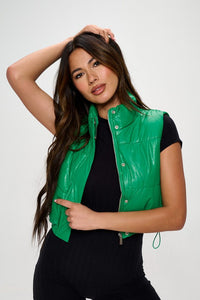 PREMIUM Cropped Faux Leather Puffer Vest