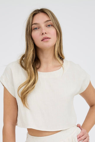 Short Sleeve Boxy Linen Blouse