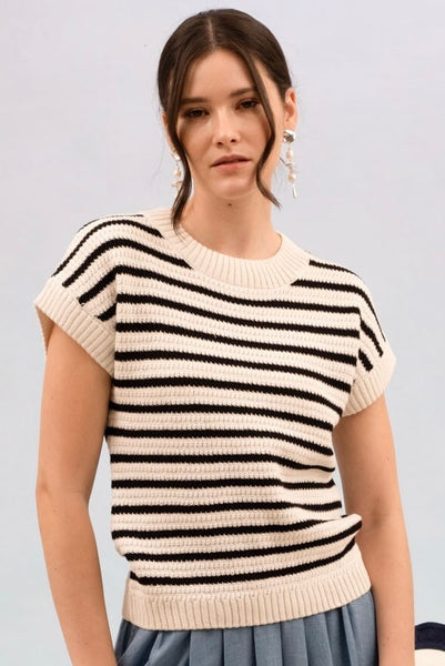 Striped Crochet Knit Short Sleeve Top