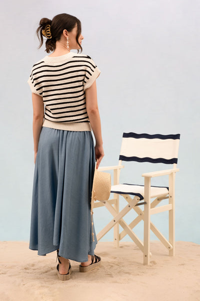 Striped Crochet Knit Short Sleeve Top