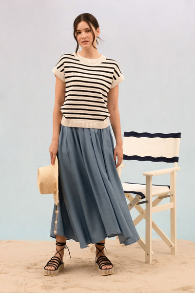 Striped Crochet Knit Short Sleeve Top