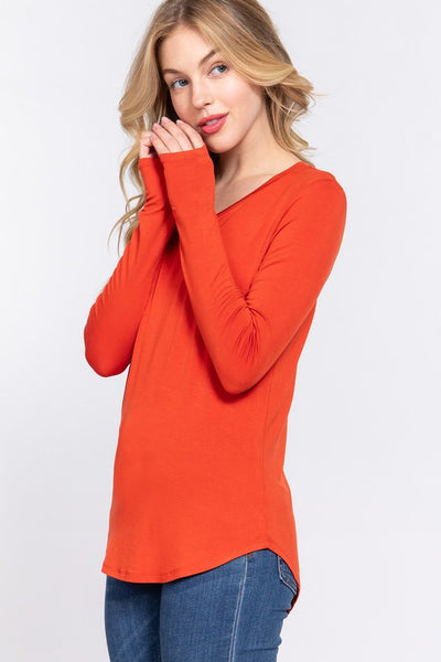 V-Neck Spandex Long Sleeve T-Shirt