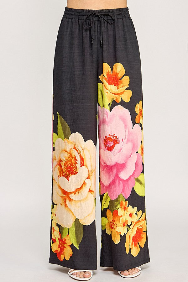 Floral Pull on Pants with String and Beads