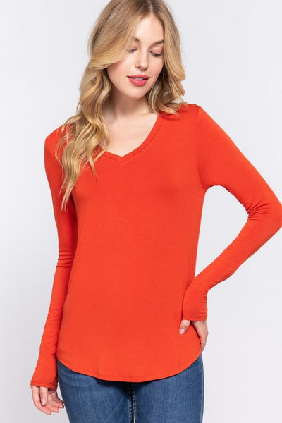 V-Neck Spandex Long Sleeve T-Shirt