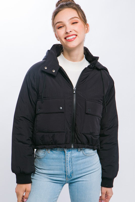 Zip Up Puffer Jacket with Adjustable Waist