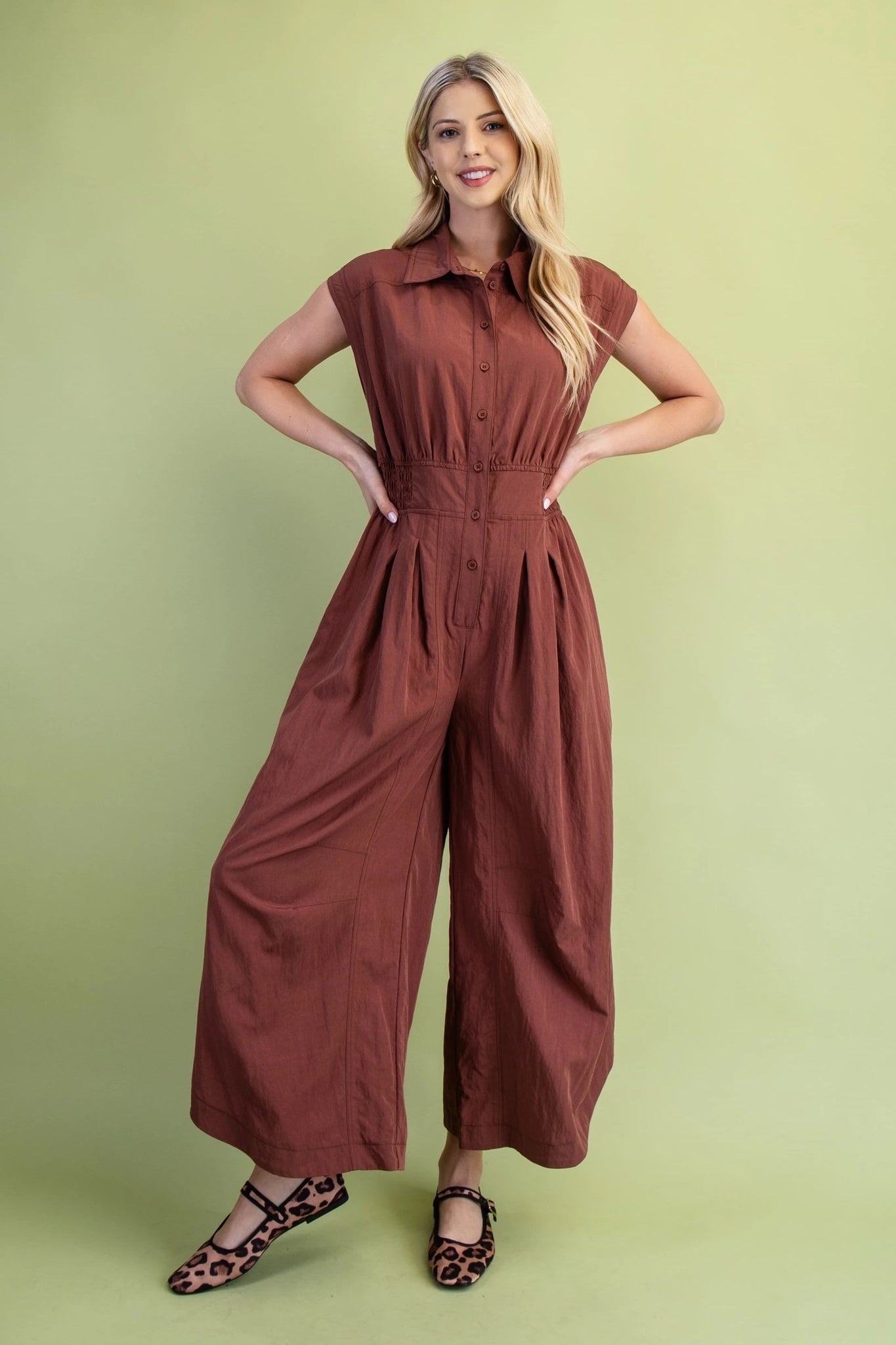 Sleeveless Button Front Jumpsuit