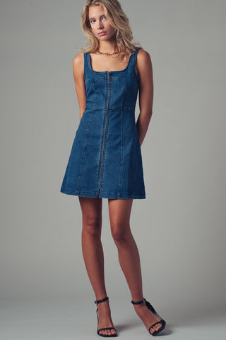 Denim Zip Up Sleeveless Dress